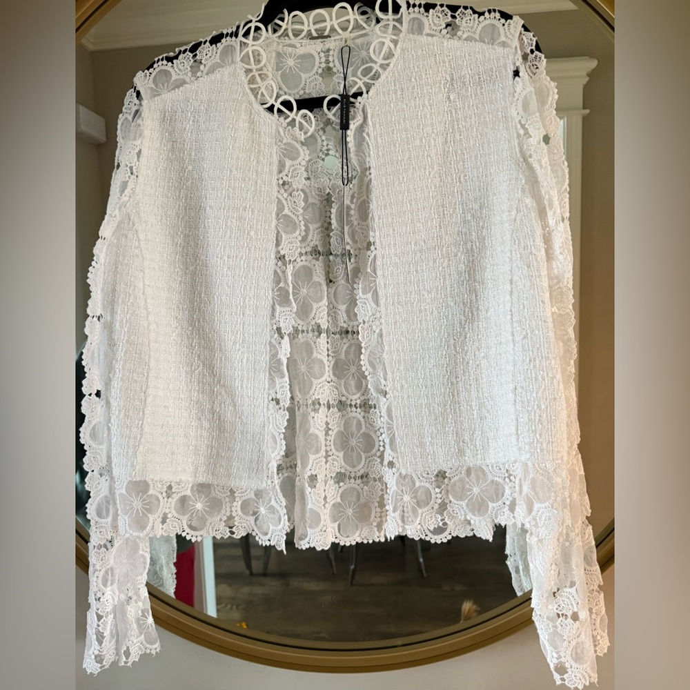 NWT Elie Tahari Lace Crochet Jacket White Women Size 8